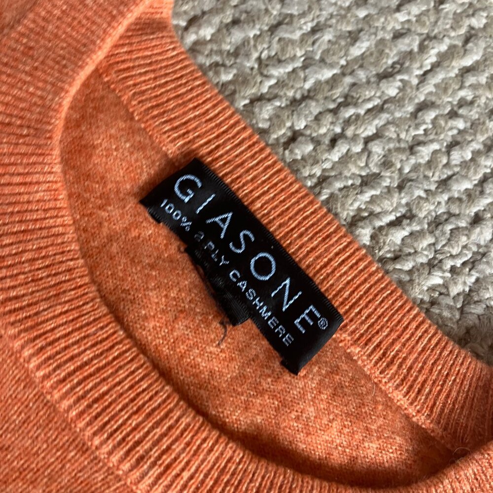 Giasone Italian 100% Cashmere Orange Sweater Crew Neck 2 ply Large - Picture 2 of 6